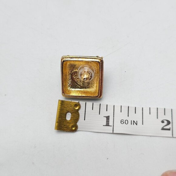 Joan Rivers Square Post Earrings With Black Enamel & Orange Stone - Picture 4 of 4